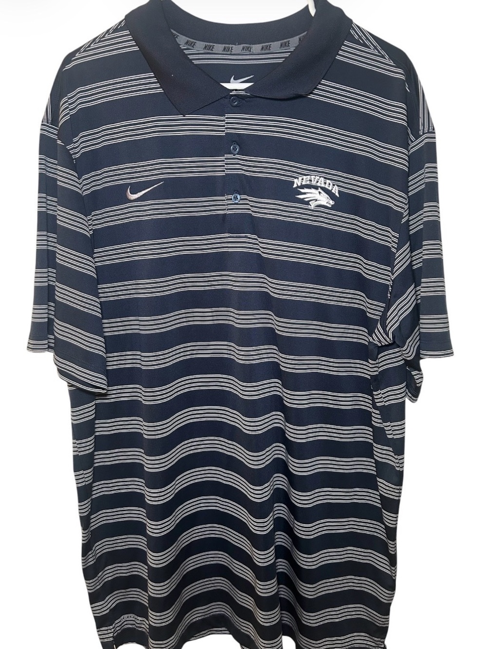 Nike Nevada Wolf Pack Navy Striped Polo Shirt XXL Dri Fit College Football UNR